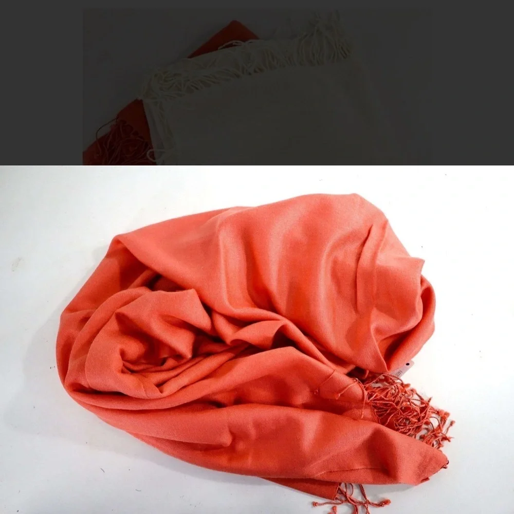 Pashmina Shawl Scarf in Coral - and - Cashmere Wool / Silk Shawl Scarf in Ivory